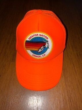 Aviator Nation Orange Trucker Hat with Retro Patch